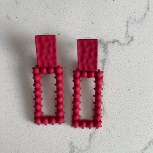 Matte Red Rectangle Drop Earrings